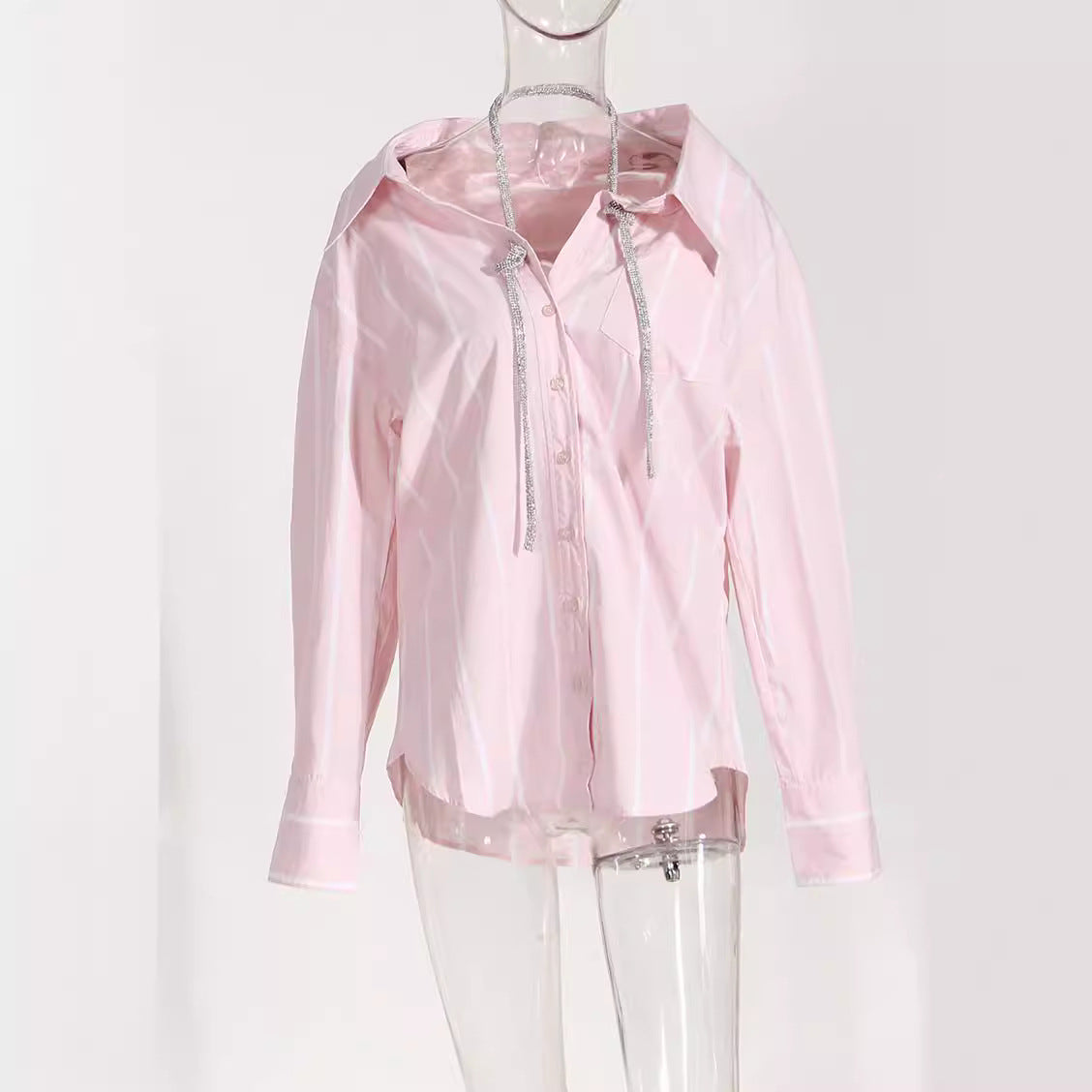 Women's Loose Mid-length Striped Long-sleeved Shirt High-grade Halter Blouses