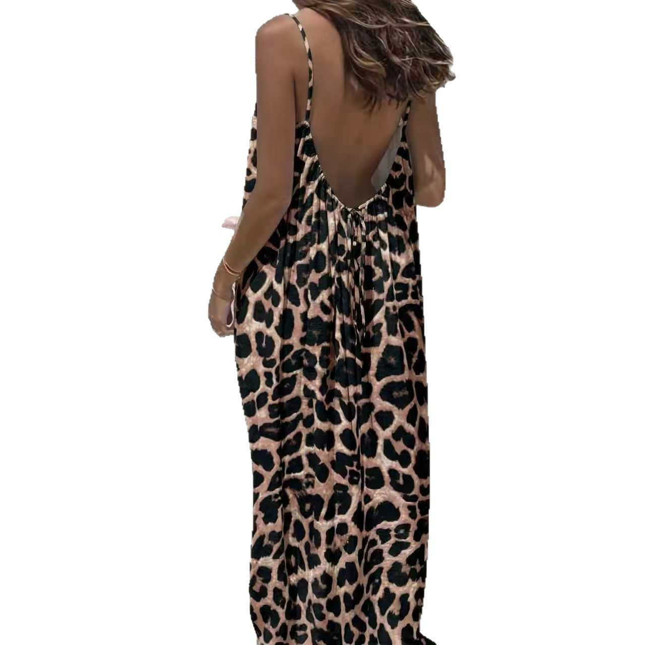 Women's Sling Backless Loose Leisure Pajamas Printed Dress