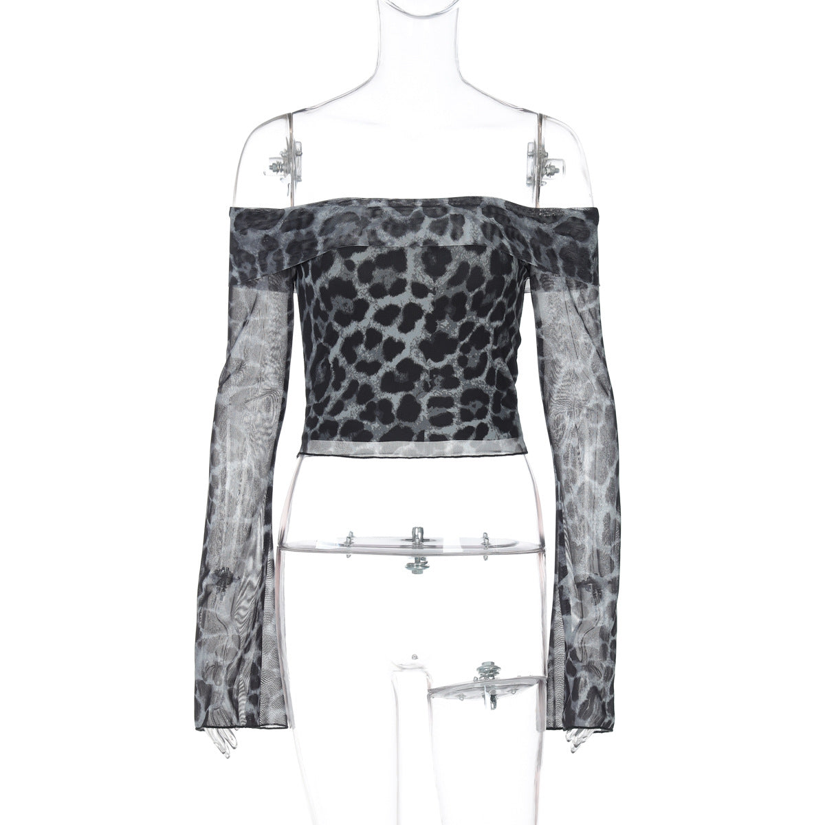 Women's Sexy Long Sleeves Cropped Leopard Print Blouses