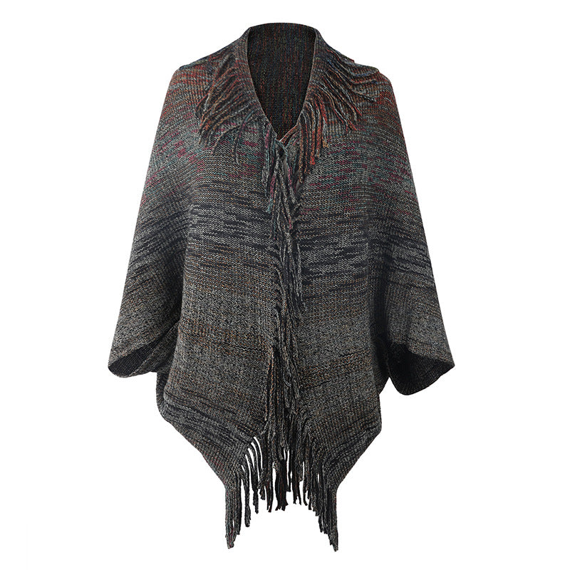 Women's Shawl Cape Tassel Hem Color For Sweaters