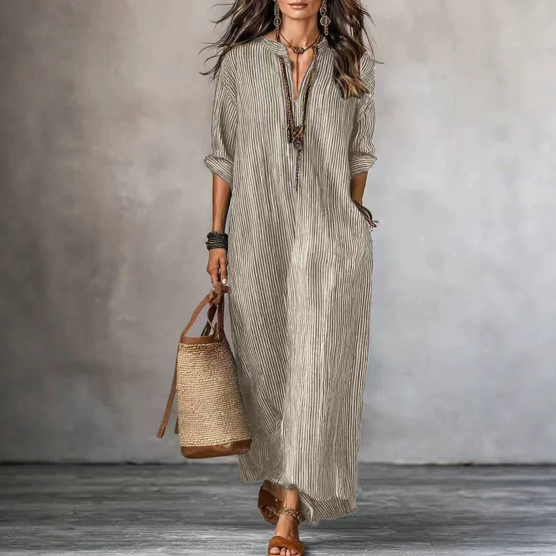 Holiday Loose Long Fashion Casual Striped Dress