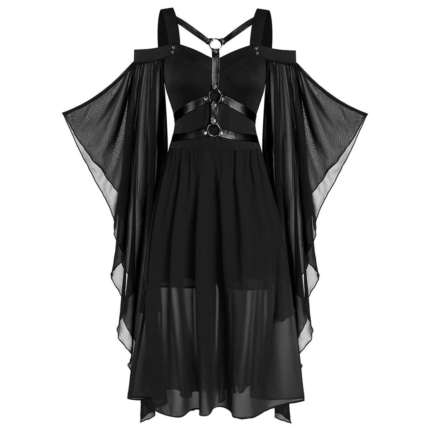 Women's Gothic Large Swing Sleeve Chiffon Stitching Halloween Dresses