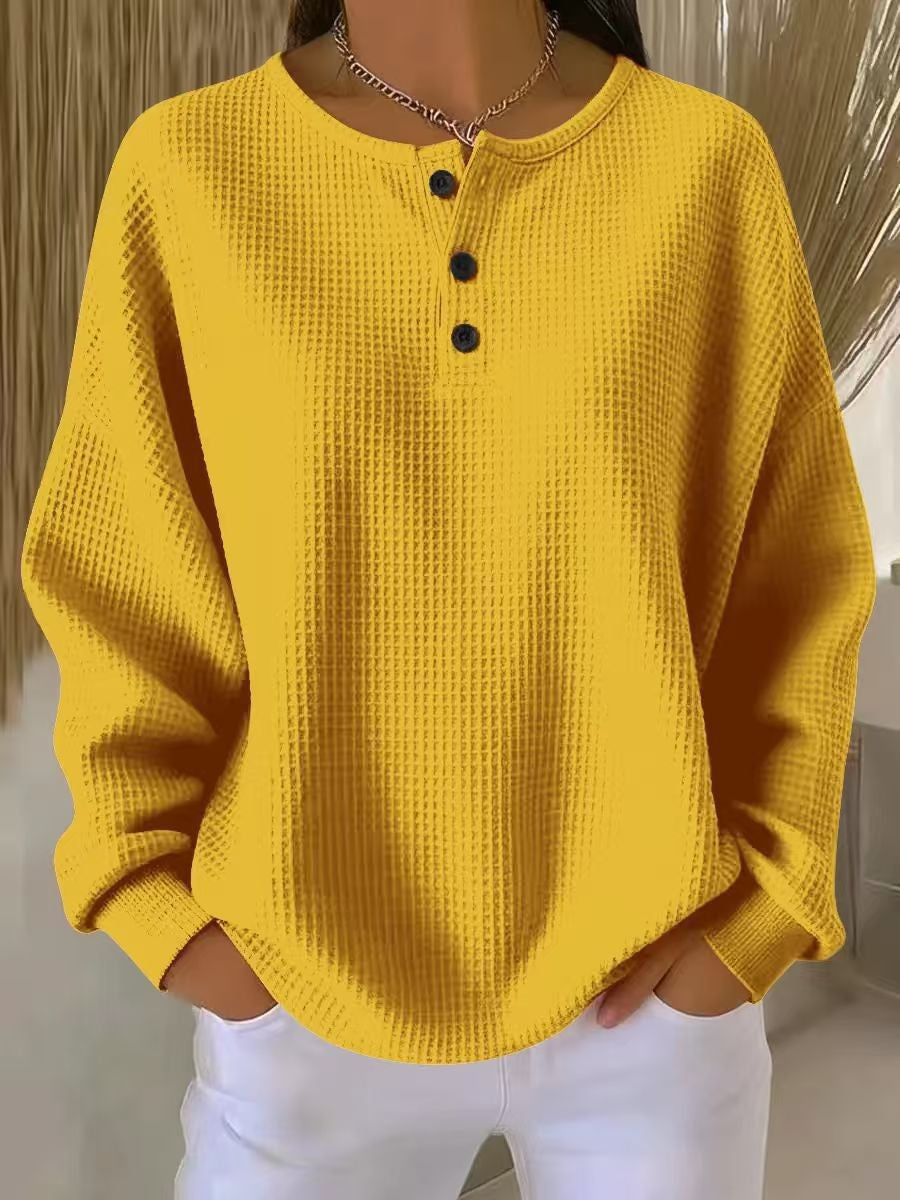 Fashion Round Neck Waffle Solid Color Women's Sweater