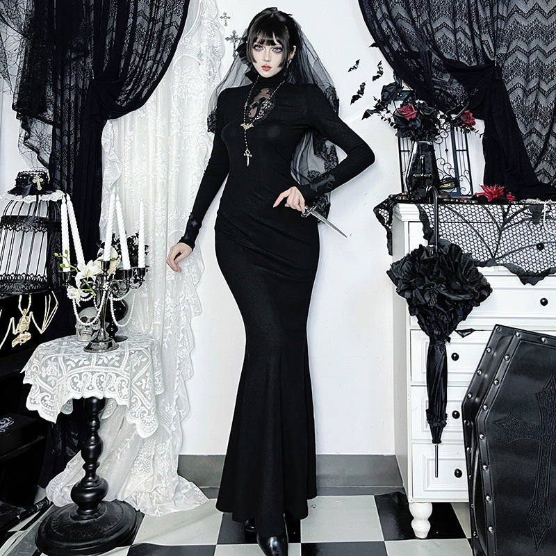 Long-sleeved Fishtail Dress Autumn Versatile Dark Style Dresses