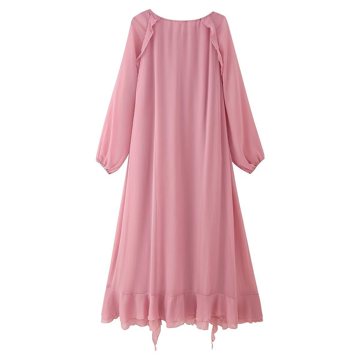 Women's Summer Laminated Ruffled Tied Chiffon Dress Dresses