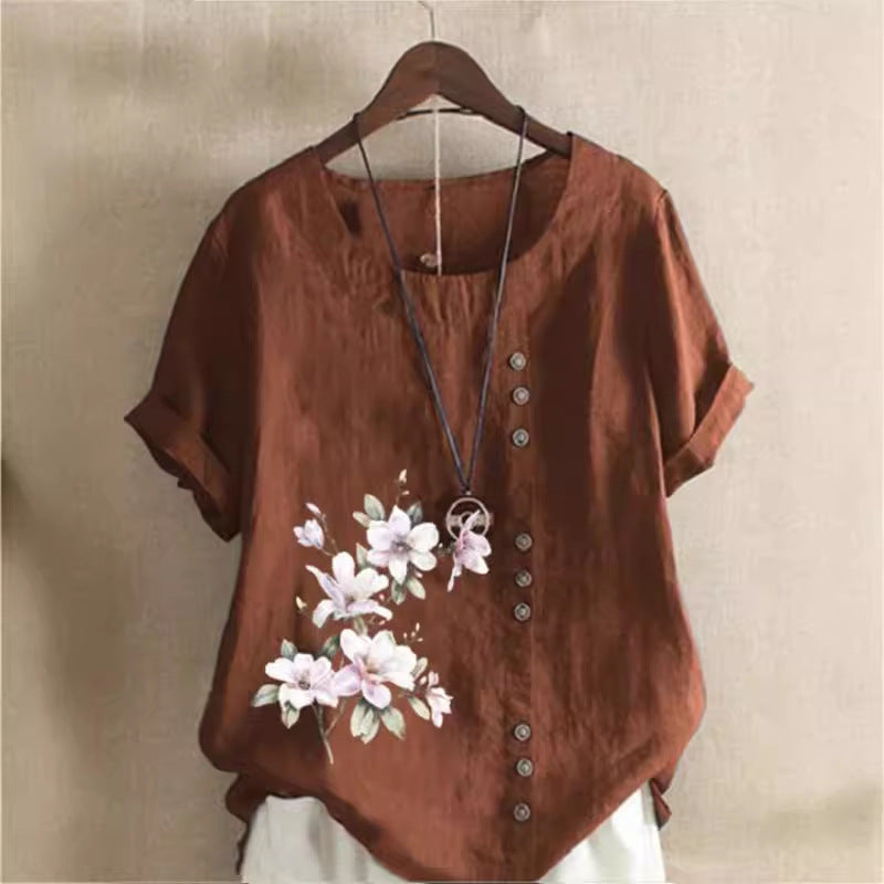 Women's Vintage Cotton Linen Printed Loose Casual Shorts