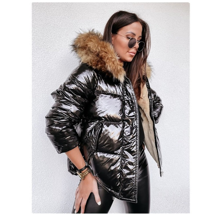 Hooded Loose Mid-length Cotton Solid Color Jackets