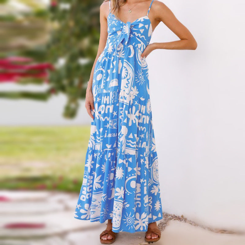 Women's Summer Suspender Split Print Sexy Fashion Dress
