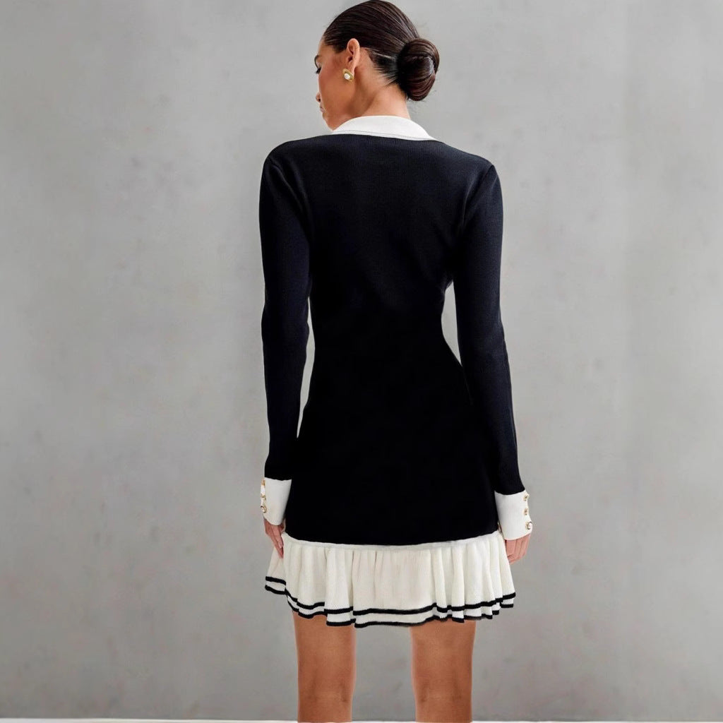 Bow Bandage Ruffled Knitted Dress Pearl Dresses