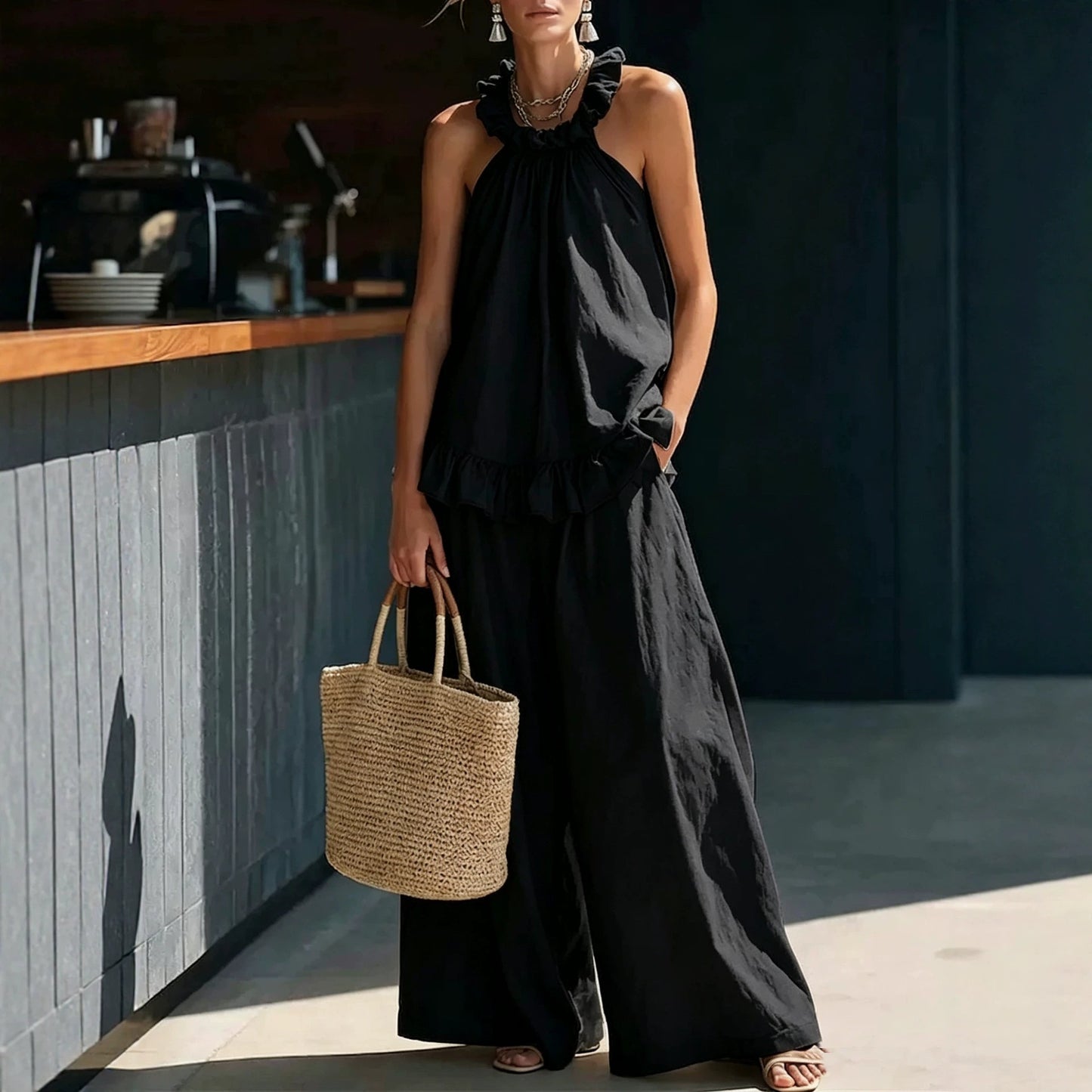 Women's Cotton Linen Retro Style High Waist Suits