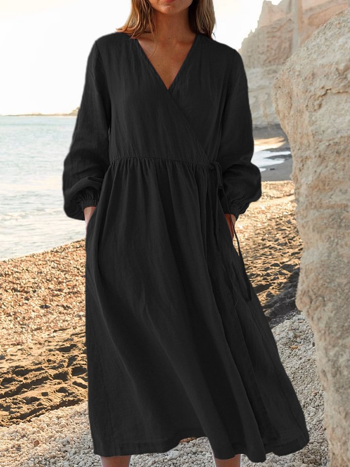Solid Color Loose High Waist Cotton Dress