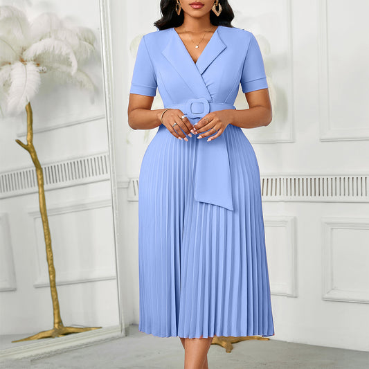 Sleeve Fashion Elegant Pleated High Waist Dresses