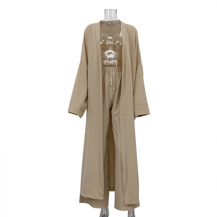 Fashion Set Solid Color Loose Robe Suits