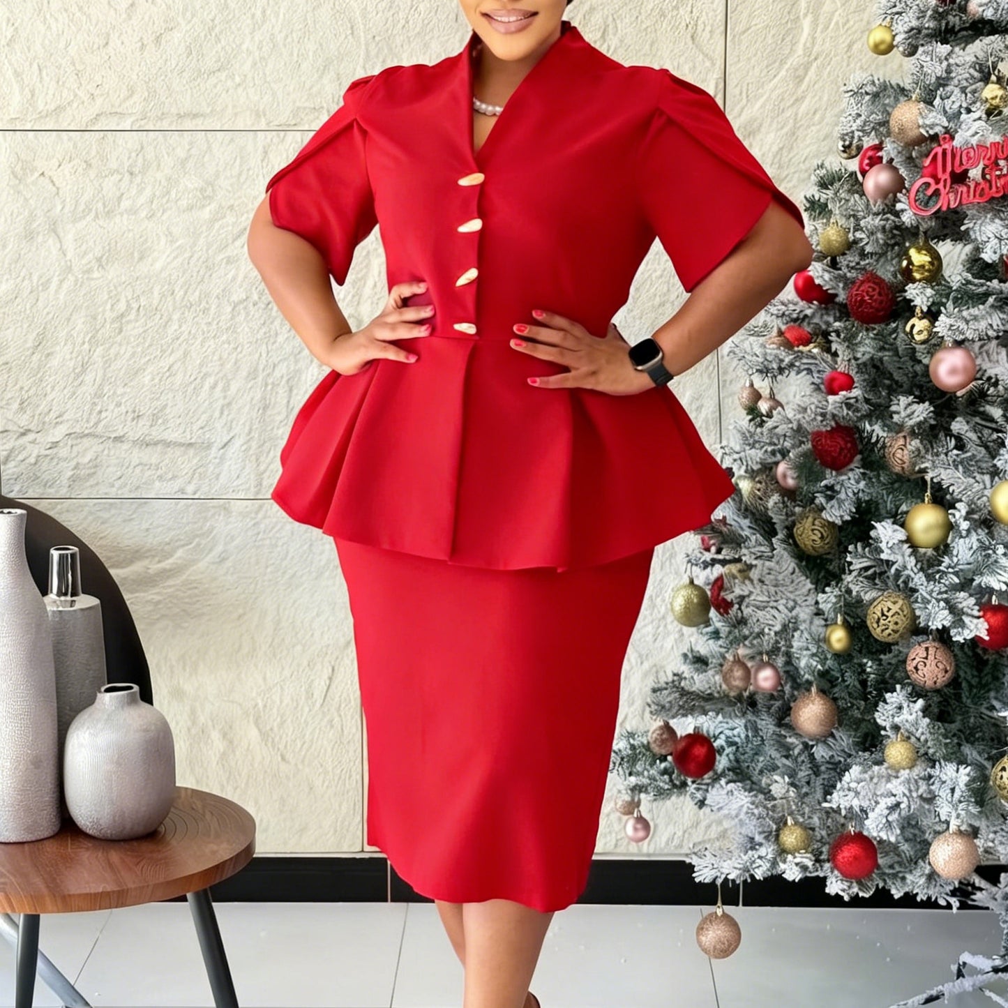 Women's Elegant Ruffles Slim Fit Hip Sleeve Dress