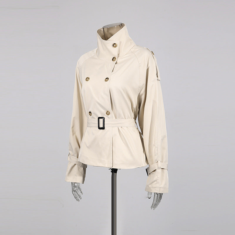 Women's High-grade Stand Collar Double Breasted Belt Coats