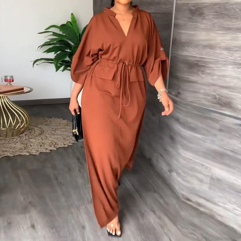 Women's Fashion Stand Collar Slit Maxi Dress Dresses