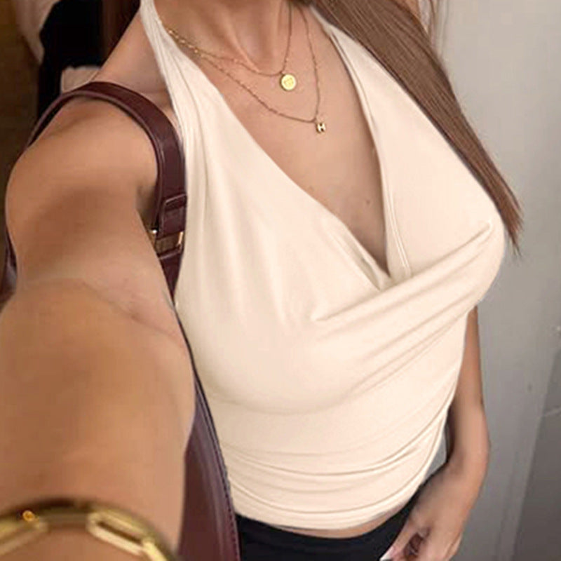 Women's Slim Fit Halter Skin Color Backless Swing Tops