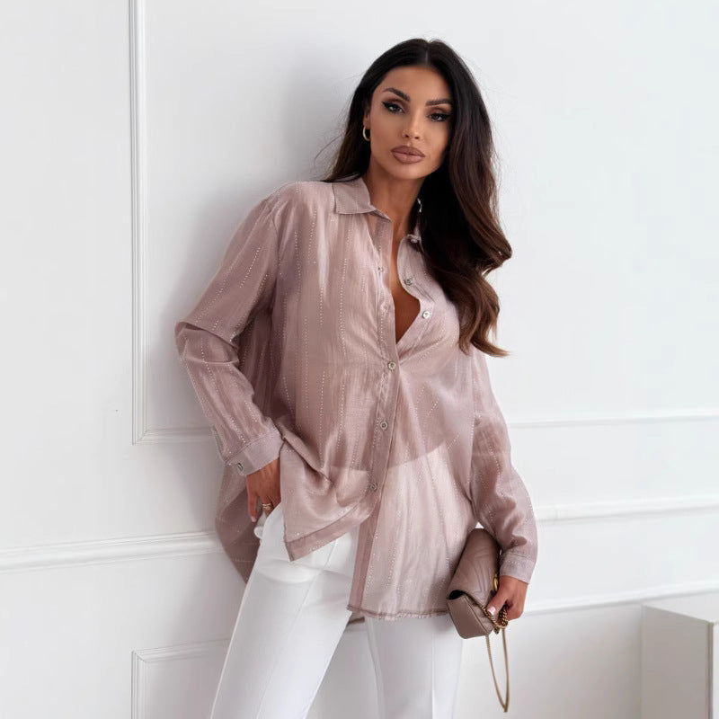 Women's Summer Solid Color Simple Fashion Rhinestone Blouses