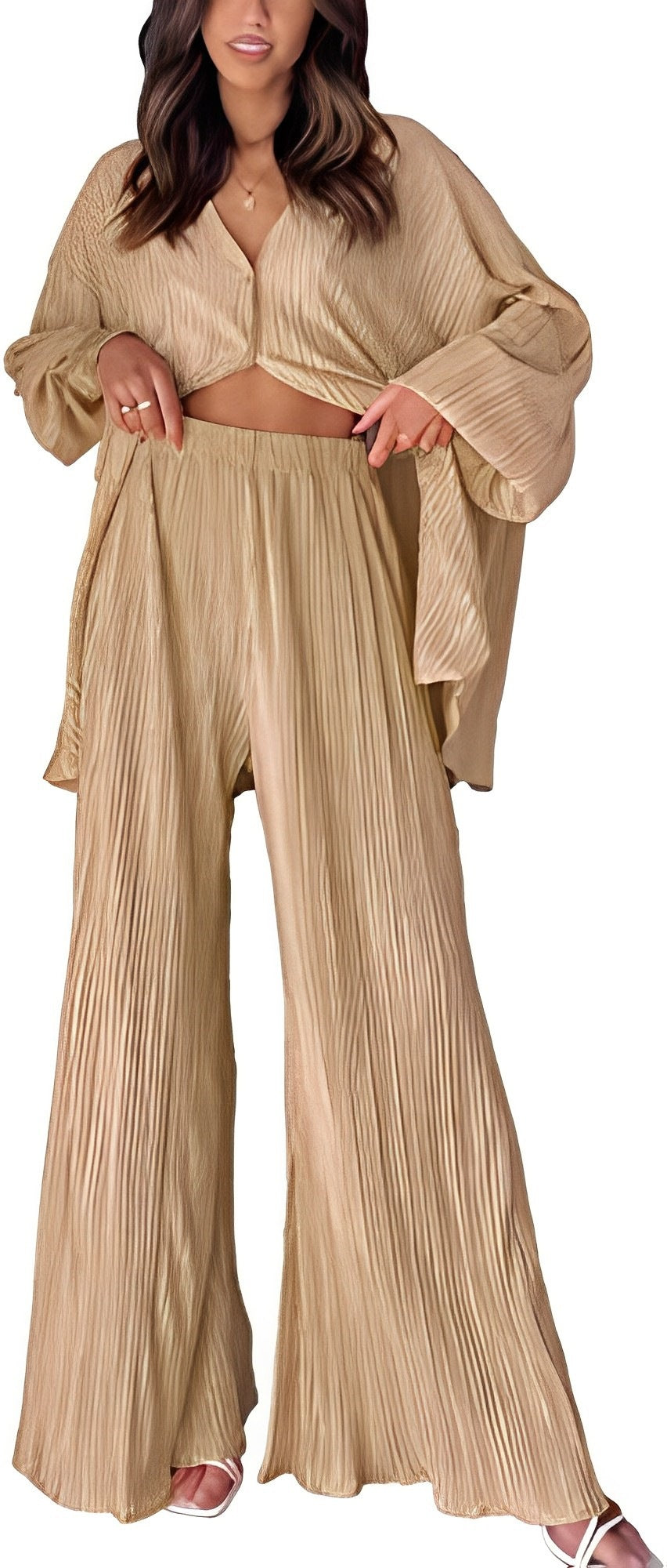 Women's Autumn Pleated Bell-bottom Single-breasted Home Wear Suits