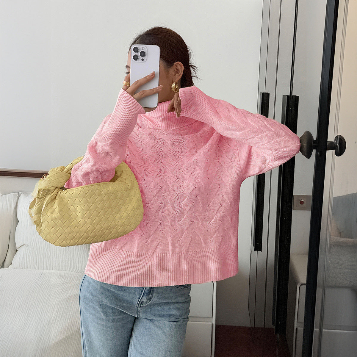 Women's Casual Solid Color Wool Long Sleeve Sweater