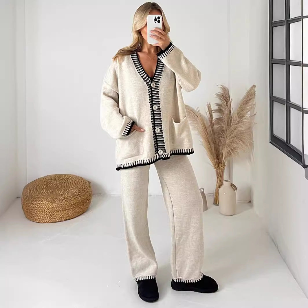 Stylish Slouchy Women's Knitted Single-breasted Two-piece Fashion Casual Suit