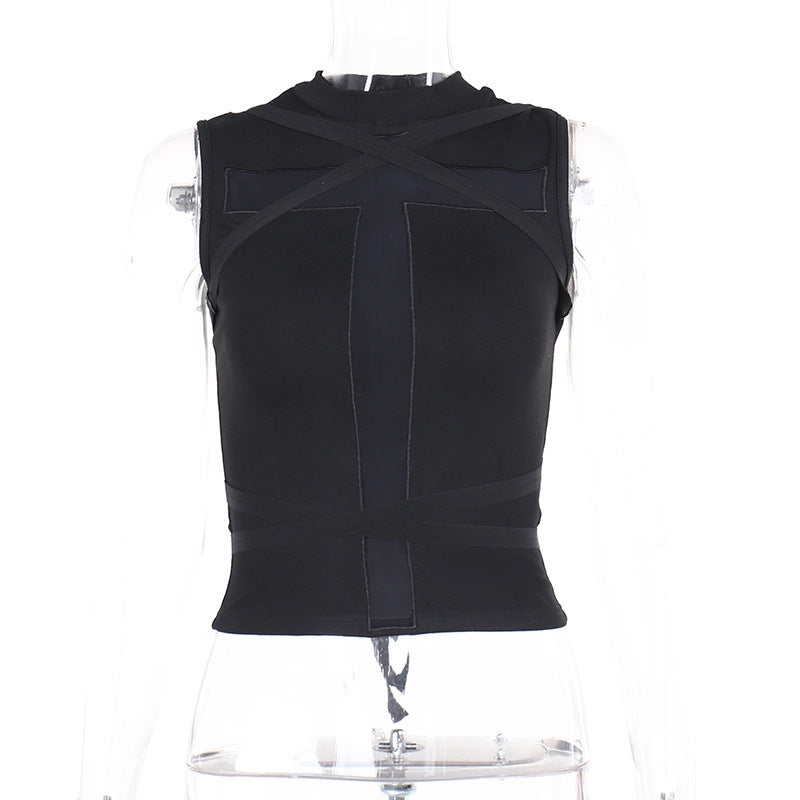 Women's Summer Personality Hot Dark Trendy Slim Cross Strap Tops