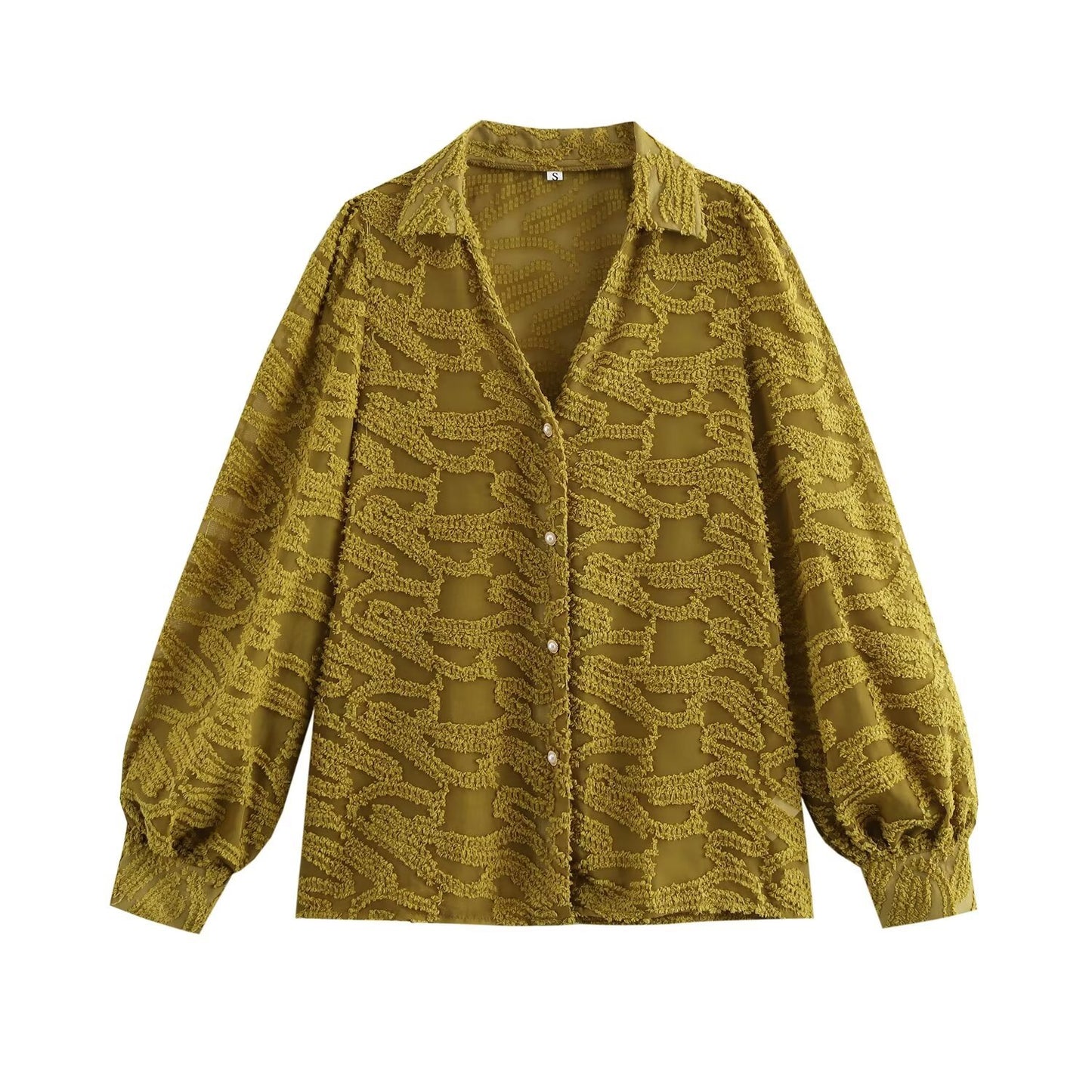 Women's Spring Long Sleeve Texture Lantern Shirt Blouses