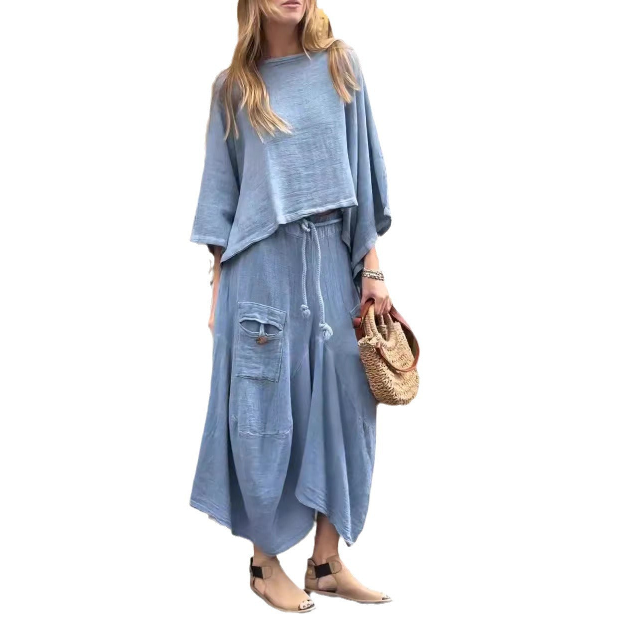 Women's Casual Solid Color Loose Dress Two-piece Suits