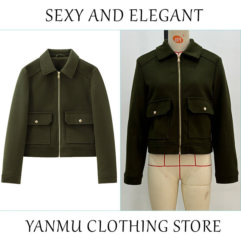 Women's Zipper Ornament Soft Retro Double Pocket Coats