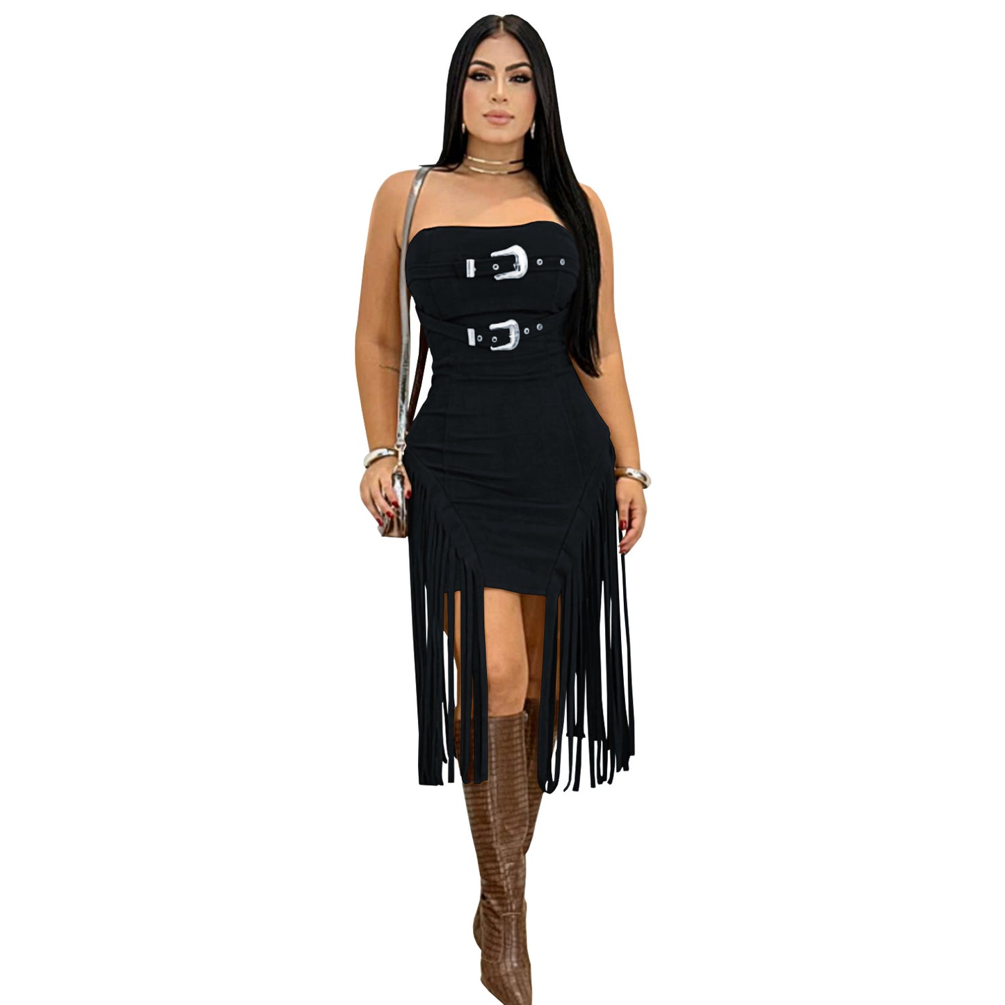 Women's Wear Sexy Sleeveless Tube Backless Tassel Dresses