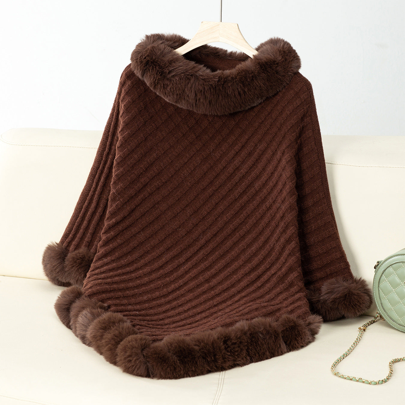 Women's Solid Color Fur Collar Pullover Thick Retro Plaid Women's Sweater