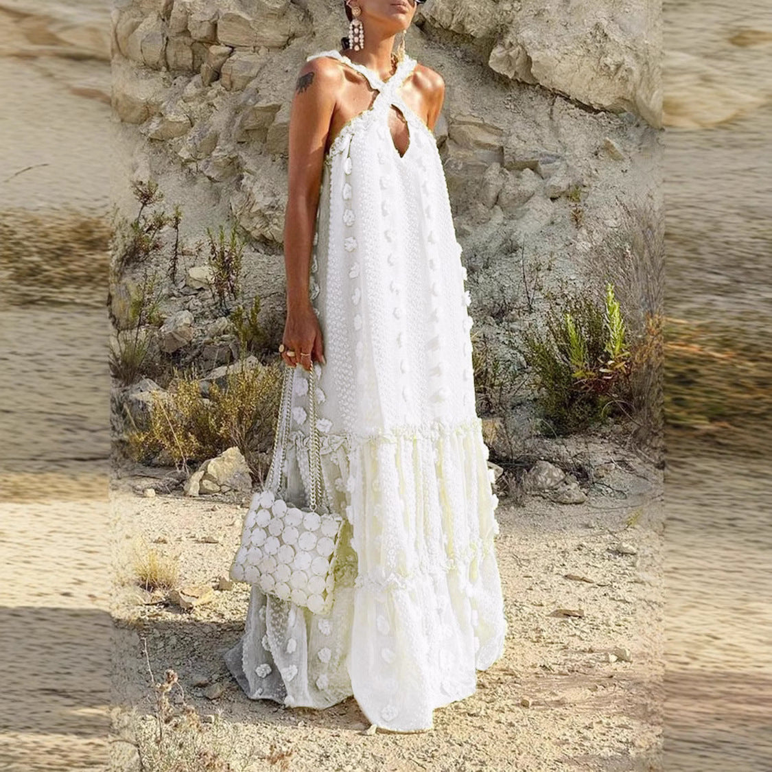 Women's Color Fashion Three-dimensional Flower Mop Cake Dresses