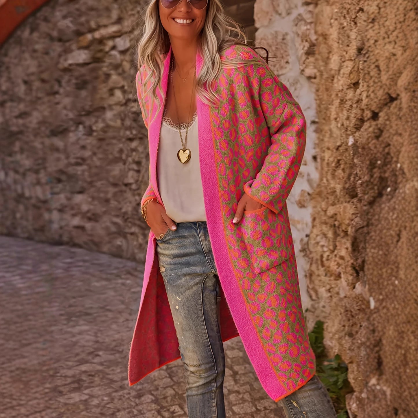 Contrast Color Leopard Print Long Fashion Retro Sweater