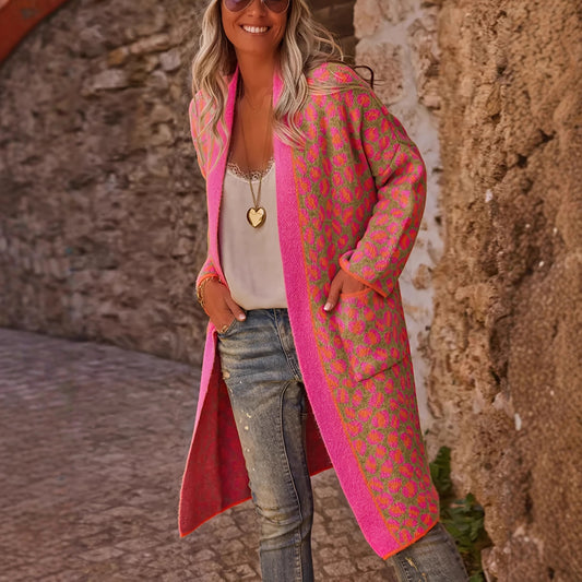 Contrast Color Leopard Print Long Fashion Retro Sweater