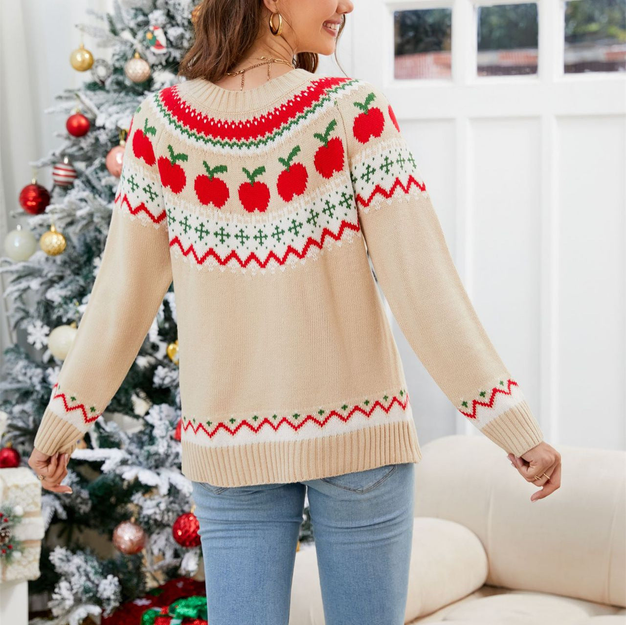 Women's Spring Christmas Tree Printed Pullover Fashion Sweaters