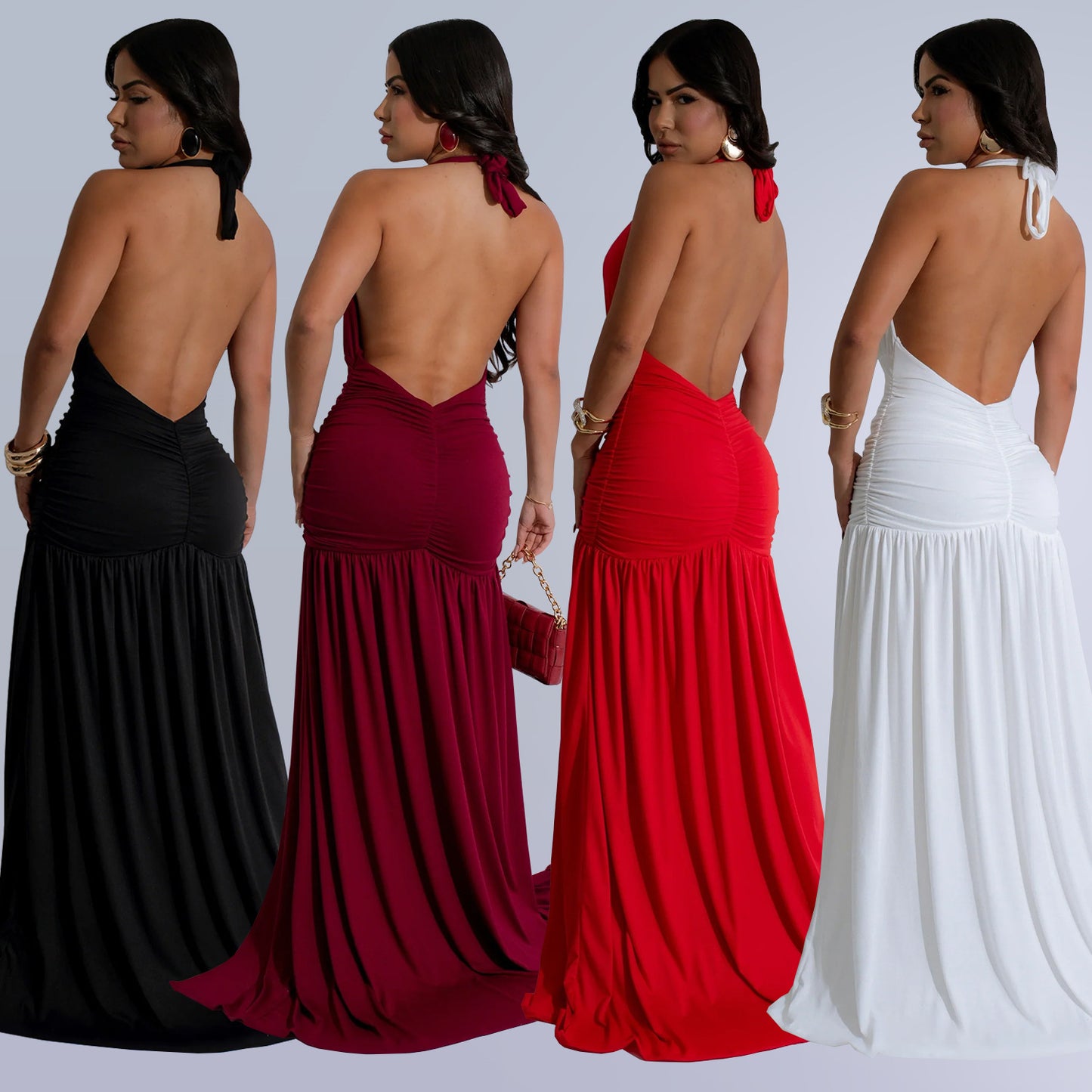 Women's Fashion Wear Sexy Temperament Halter Deep Dresses