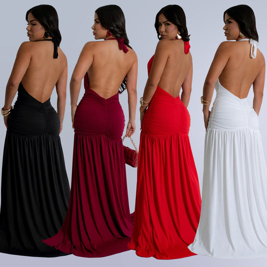 Women's Fashion Wear Sexy Temperament Halter Deep Dresses