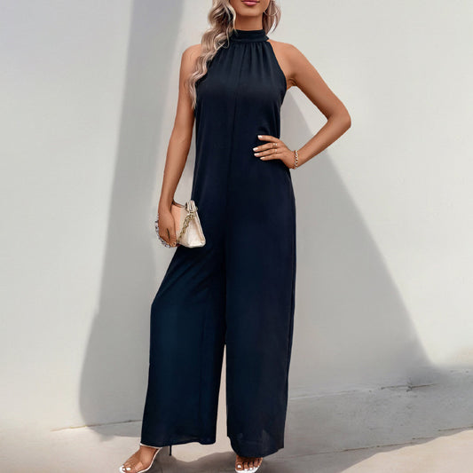 Party Casual Turtleneck Halter Solid Color Jumpsuits