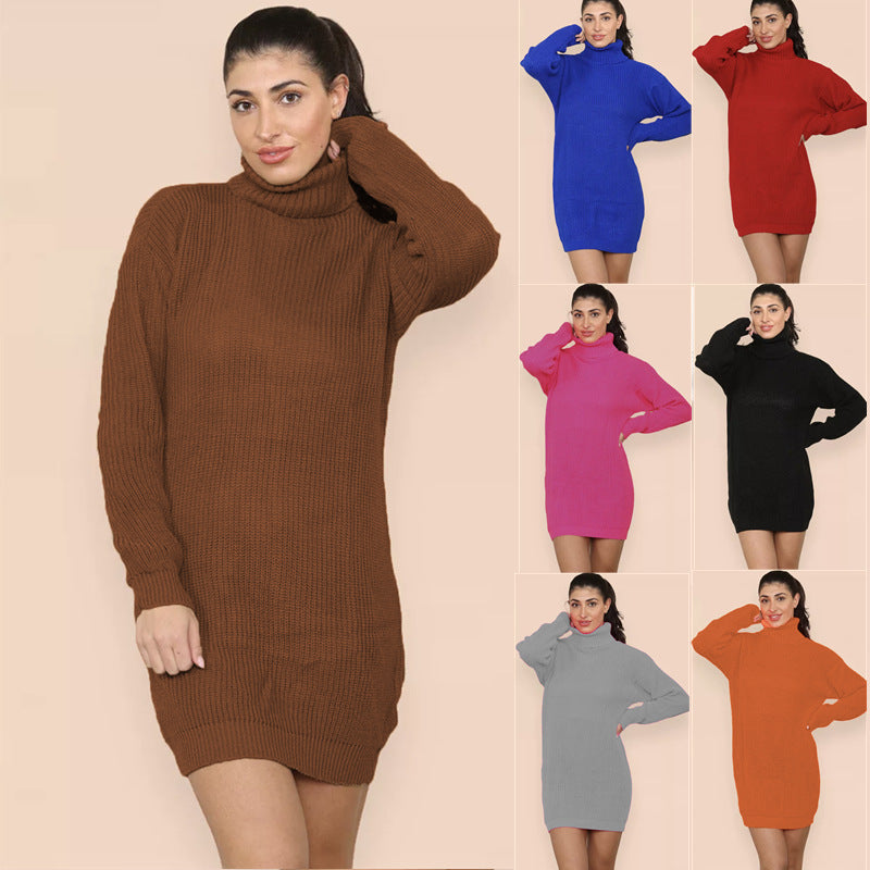 Women's Polo Collar Solid Color Loose Pullover Mid-length Women's Sweater