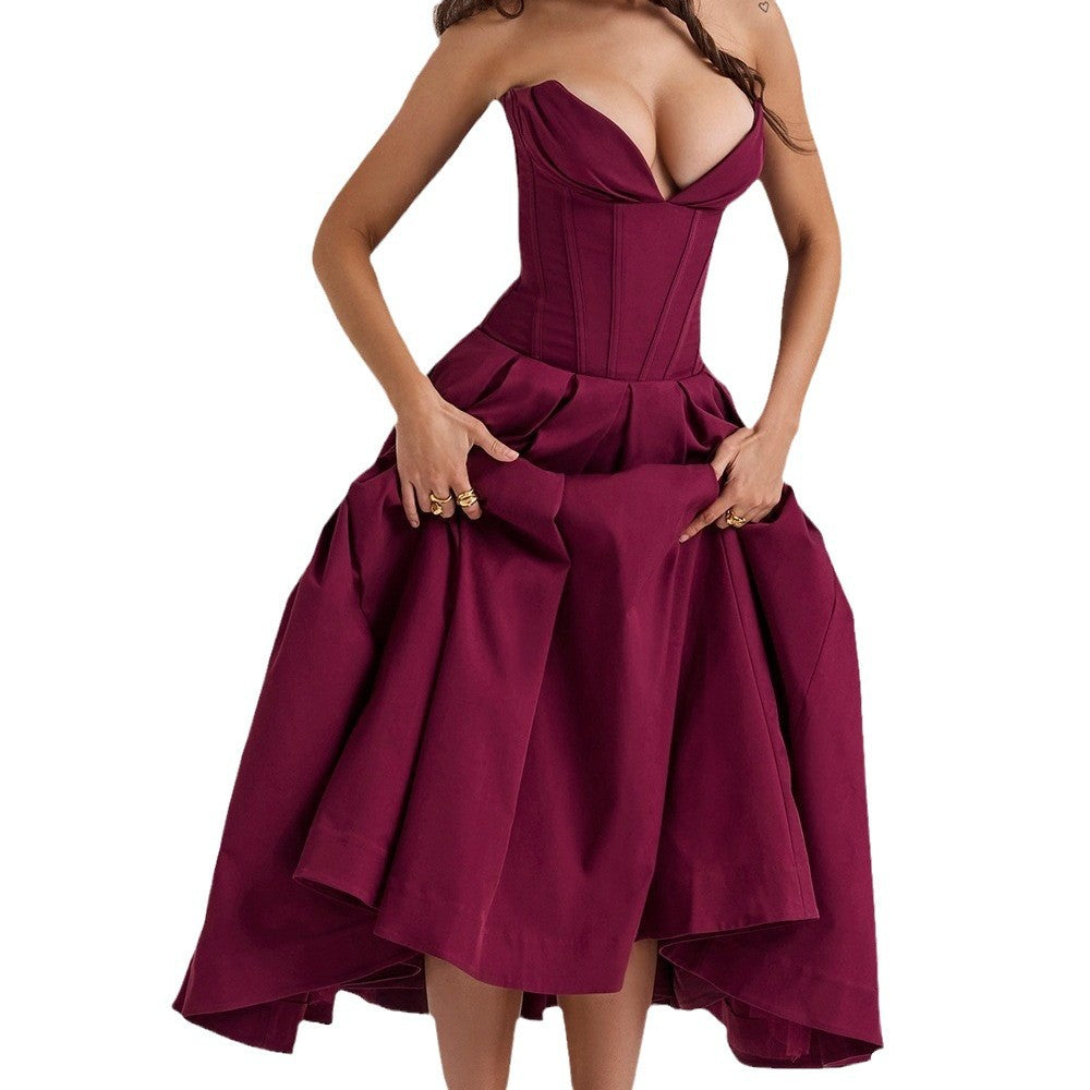 Solid Color Large Swing Sleeveless Fishbone Tube Dresses
