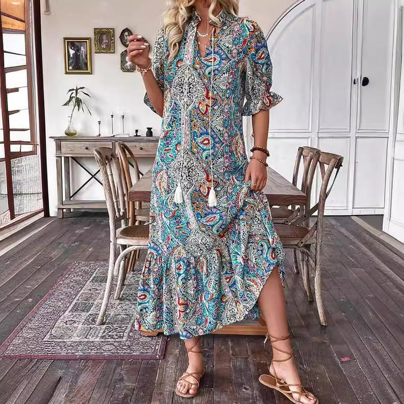 Women's Casual Paisley Print Dress Vacation Dresses