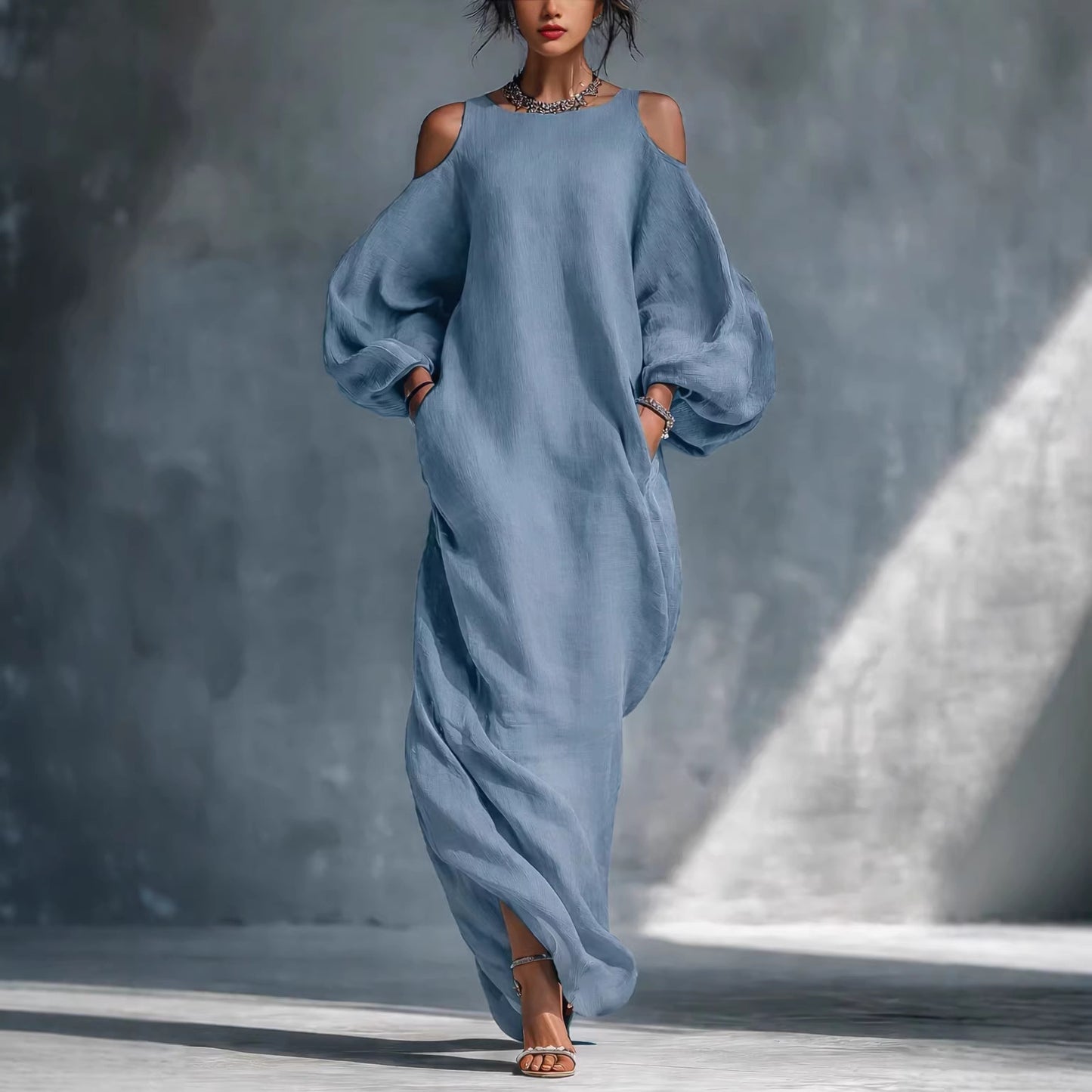 Women's Cotton Linen Casual Style Long Sleeve Dress