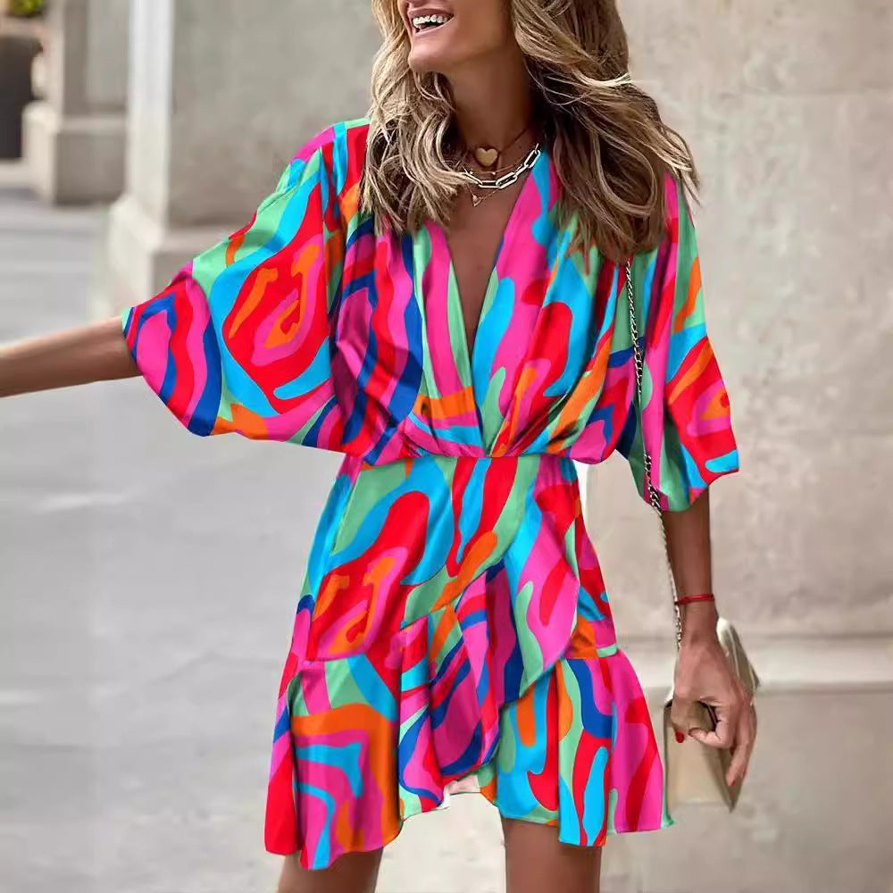 Women's Autumn Batwing Sleeve Hem Irregular Dress Clothing