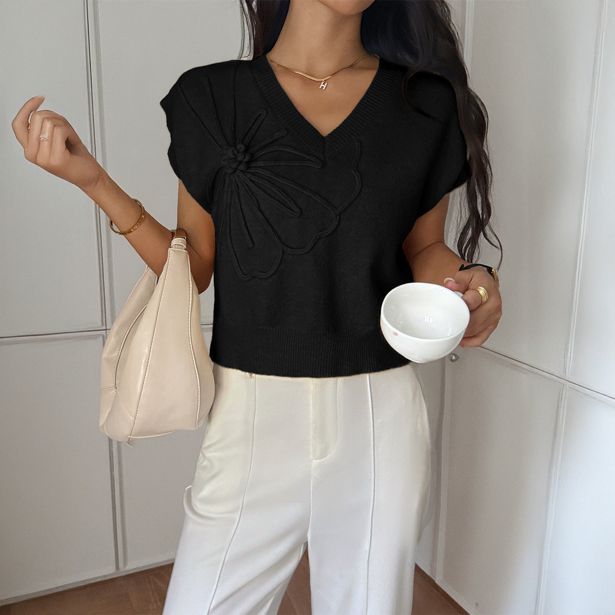 Women's Leisure Vacation Deep V Neck Solid Color With Women's Sweater