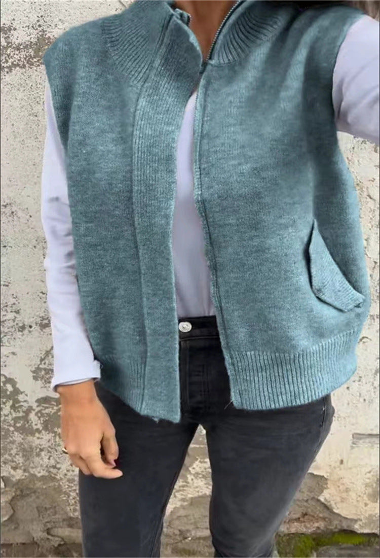 Women's Stand Collar Zipper Winter Loose Casual Vests