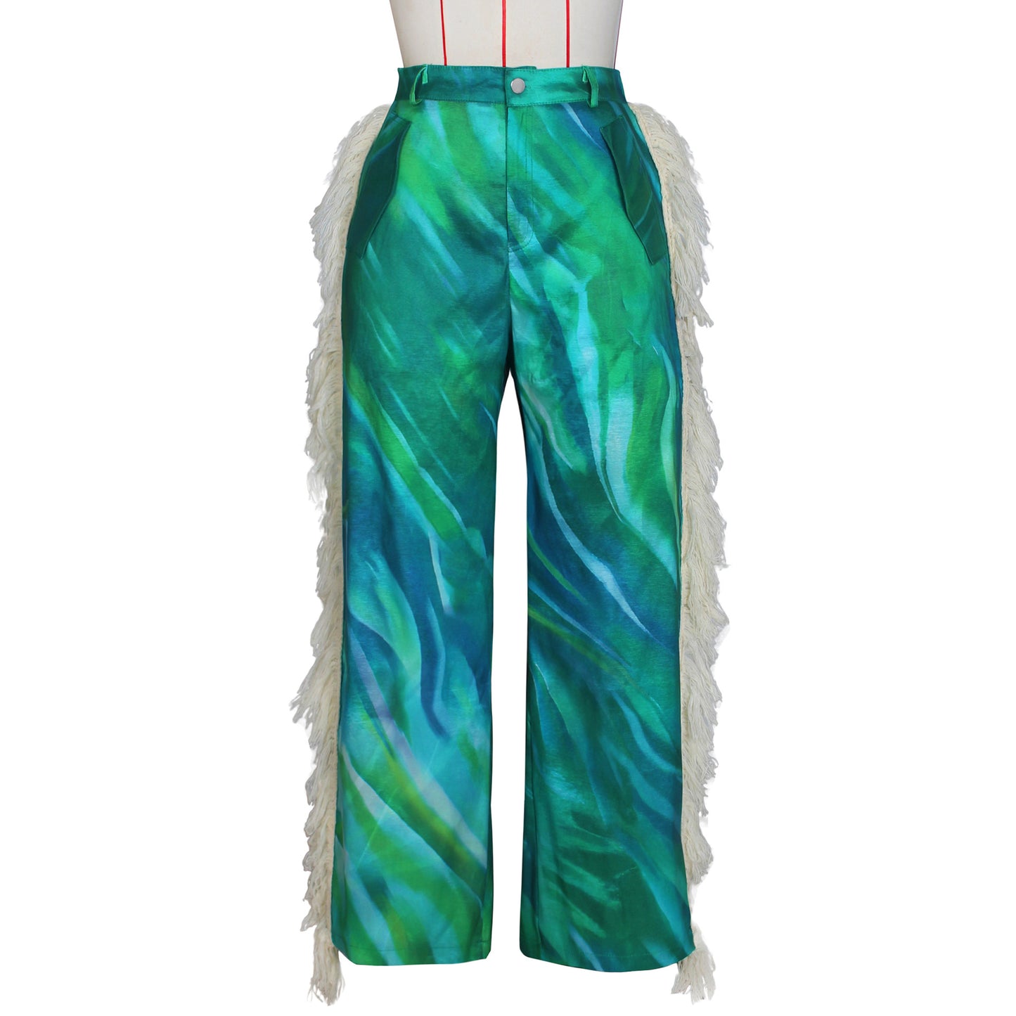 Women's Fashion Printed Tassel Straight Casual Trousers Pants