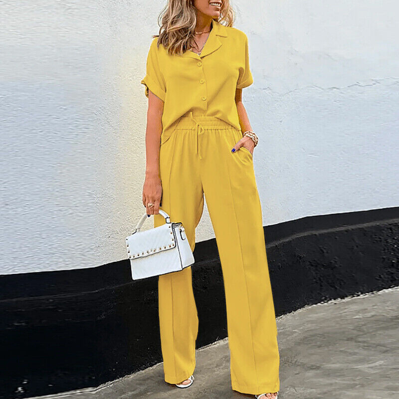 Women's Summer Casual Short-sleeved Trousers Solid Color Suits