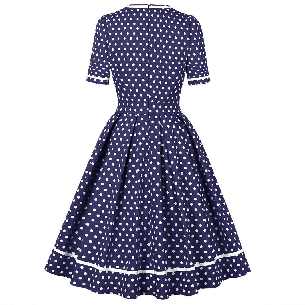 Women's Square Collar Polka Dot Temperament Slimming Large Clothing