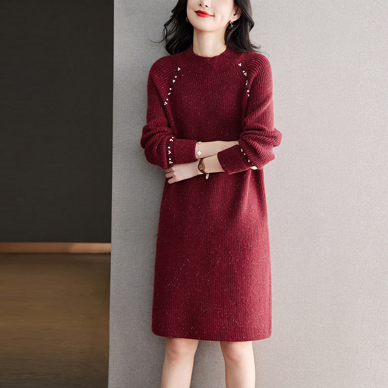 Women's Christmas Red Midi Half Turtleneck Bottoming Shirt Sweater