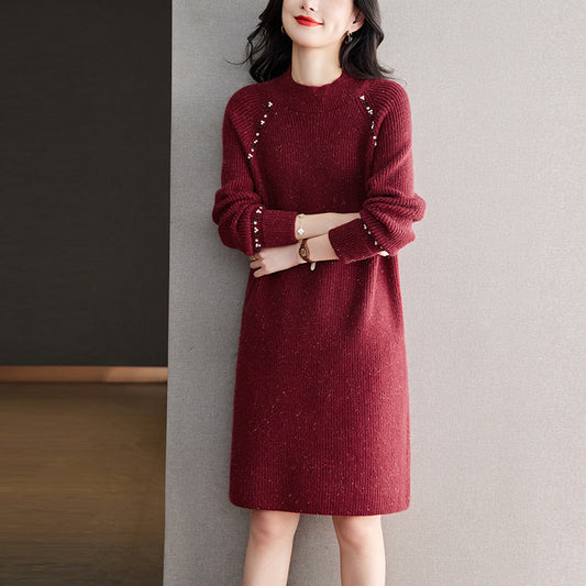 Women's Christmas Red Midi Half Turtleneck Bottoming Shirt Sweater